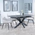 Bari Grey Ceramic Extending Dining Set - Ace Beige Fabric Swivel Dining Chair