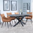 Bari Grey Ceramic Extending Dining Set - Ace Orange Fabric Swivel Dining Chair