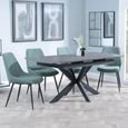 Bari Grey Ceramic Extending Dining Set - Darwin Green Fabric Dining Chair