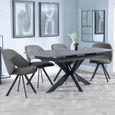 Bari Grey Ceramic Extending Dining Set - Ion Dark Grey Velvet Fabric Swivel Dining Chair