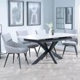 Bari White Ceramic Extending Dining Set - Ace Grey Fabric Swivel Dining Chair