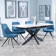 Bari Extending Dining Set - 4-6 Seater - 140cm-180cm - White Ceramic - Arctic Swivel Dining Chair - Blue Velvet Fabric