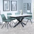Bari Extending Dining Set - 4-6 Seater - 140cm-180cm - White Ceramic - Boden Swivel Dining Chair - Green Fabric