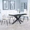 Bari White Ceramic Extending Dining Set - Corona Beige Fabric Dining Chair