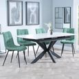 Bari White Ceramic Extending Dining Set - Corona Green Fabric Dining Chair