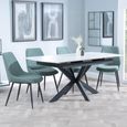 Bari Extending Dining Set - 4-6 Seater - 140cm-180cm - White Ceramic - Darwin Dining Chair - Green Fabric
