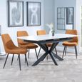 Bari Extending Dining Set - 4-6 Seater - 140cm-180cm - White Ceramic - Darwin Dining Chair - Orange Fabric