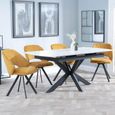 Bari Extending Dining Set - 4-6 Seater - 140cm-180cm - White Ceramic - Ion Swivel Dining Chair - Mustard Velvet Fabric