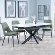 Bari Extending Dining Set - 4-6 Seater - 140cm-180cm - White Ceramic - Peyton Dining Chair - Green Fabric