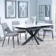 Bari Extending Dining Set - 4-6 Seater - 140cm-180cm - White Ceramic - Peyton Dining Chair - Grey Fabric