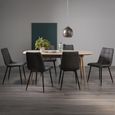 Dansk Scandi Oak Extending Dining Table Set - 6-8 Seater - 175cm-215cm - 6 Mondrian Dark Grey Faux Leather Chairs