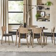 Dansk Scandi Oak Dining Table Set - Cold Steel Fabric Veneer Back Chairs