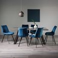 Hirst Grey Painted Glass Dining Table Set - 6 Seater - 90cm - 6 Fontana Blue Velvet Chairs