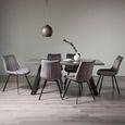 Hirst Grey Painted Glass Dining Table Set - 6 Seater - 90cm - 6 Fontana Grey Velvet Chairs