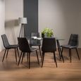 Martini Glass Dining Table Set - 6 Seater - 140cm - 6 Mondrian Dark Grey Faux Leather Chairs