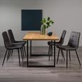 Ramsay Oak Dining Table Set - 6 Seater - 160cm - U Leg - 4 Mondrian Dark Grey Faux Leather Chairs