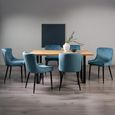 Ramsay Oak Dining Table Set - 6 Seater - 160cm - U Leg - 6 Cezanne Petrol Blue Velvet Chairs - Black Legs
