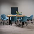 Ramsay Oak Dining Table Set - 6 Seater - 160cm - U Leg - 6 Dali Petrol Blue Velvet Chairs