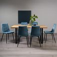 Ramsay Oak Dining Table Set - 6 Seater - 160cm - U Leg - 6 Mondrian Petrol Blue Velvet Chairs