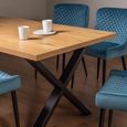 Ramsay Oak Dining Table Set - 6 Seater - 160cm - X Leg - 4 Cezanne Petrol Blue Velvet Chairs - Black Legs