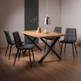 Ramsay Oak Dining Table Set - 6 Seater - 160cm - X Leg - 4 Mondrian Dark Grey Faux Leather Chairs