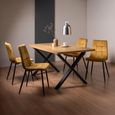 Ramsay Oak Dining Table Set - 6 Seater - 160cm - X Leg - 4 Mondrian Mustard Velvet Chairs