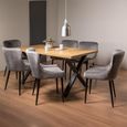 Ramsay Oak Dining Table Set - 6 Seater - 160cm - X Leg - 6 Cezanne Grey Velvet Chairs - Black Legs