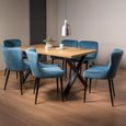 Ramsay Oak Dining Table Set - 6 Seater - 160cm - X Leg - 6 Cezanne Petrol Blue Velvet Chairs - Black Legs