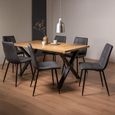 Ramsay Oak Dining Table Set - 6 Seater - 160cm - X Leg - 6 Mondrian Dark Grey Faux Leather Chairs