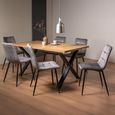 Ramsay Oak Dining Table Set - 6 Seater - 160cm - X Leg - 6 Mondrian Grey Velvet Chairs