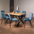 Ramsay Oak Dining Table Set - 6 Seater - 160cm - X Leg - 6 Mondrian Petrol Blue Velvet Chairs