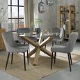 Turin Glass Dining Table Set - 4 Seater - 120cm - Round - Light Oak Legs - 4 Cezanne Grey Velvet Chairs - Black Legs