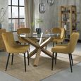 Turin Glass Dining Table Set - 4 Seater - 120cm - Round - Light Oak Legs - 4 Cezanne Mustard Velvet Chairs - Black Legs