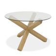 Turin Glass Dining Table Set - 4 Seater - 120cm - Round - Light Oak Legs - 4 Dali Mustard Velvet Chairs