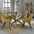 Turin Glass Dining Table Set - 4 Seater - 120cm - Round - Light Oak Legs - 4 Dali Mustard Velvet Chairs