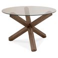 Turin Glass Round Dining Table - 4 Seater - 120cm - Dark Oak Legs - 4 Cezanne Grey Velvet Chairs - Black Legs