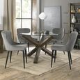 Turin Glass Round Dining Table - 4 Seater - 120cm - Dark Oak Legs - 4 Cezanne Grey Velvet Chairs - Black Legs
