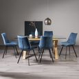 Turin Glass Dining Table Set - 6 Seater - 180cm - Light Oak Legs - 6 Fontana Blue Velvet Chairs