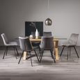 Turin Glass Dining Table Set - 6 Seater - 180cm - Light Oak Legs - 6 Fontana Grey Velvet Chairs