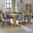 Turin Light Oak Extending Dining Table Set - 6-8 Seater - 165cm-225cm - 6 Cezanne Grey Velvet Chairs - Black Legs