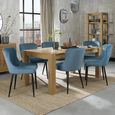 Turin Light Oak Extending Dining Table Set - 6-8 Seater - 165cm-225cm - 6 Cezanne Petrol Blue Velvet Chairs - Black Legs
