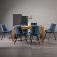 Turin Light Oak Extending Dining Table Set - 6-8 Seater - 165cm-225cm - 6 Fontana Blue Velvet Chairs