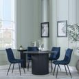 Bern Fluted Black 4 Seater Round Dining Set - 4 Corona Blue Fabric Chairs