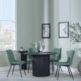 Bern Fluted Black 4 Seater Round Dining Set - 4 Corona Green Fabric Chairs