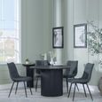 Bern Fluted Black 4 Seater Round Dining Set - 4 Corona Light Grey Fabric Chairs