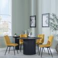 Bern Fluted Black 4 Seater Round Dining Set - 4 Corona Yellow Fabric Chairs