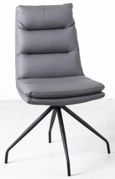 Bern Fluted Black 4 Seater Round Dining Set - 4 Diego Grey Leather Swivel Dining Chair