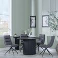 Bern Fluted Black 4 Seater Round Dining Set - 4 Diego Grey Leather Swivel Dining Chair