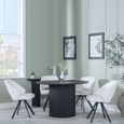 Bern Fluted Black 4 Seater Round Dining Set - 4 Ion Cream Boucle Teddy Fabric Swivel Dining Chair