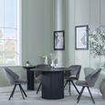 Bern Fluted Black 4 Seater Round Dining Set - 4 Ion Dark Grey Velvet Fabric Swivel Dining Chair